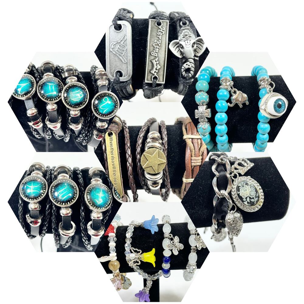 Mixed Lot of 22 pcs Fashion Jewelry Bracelets Multicolor Leather Wholesale